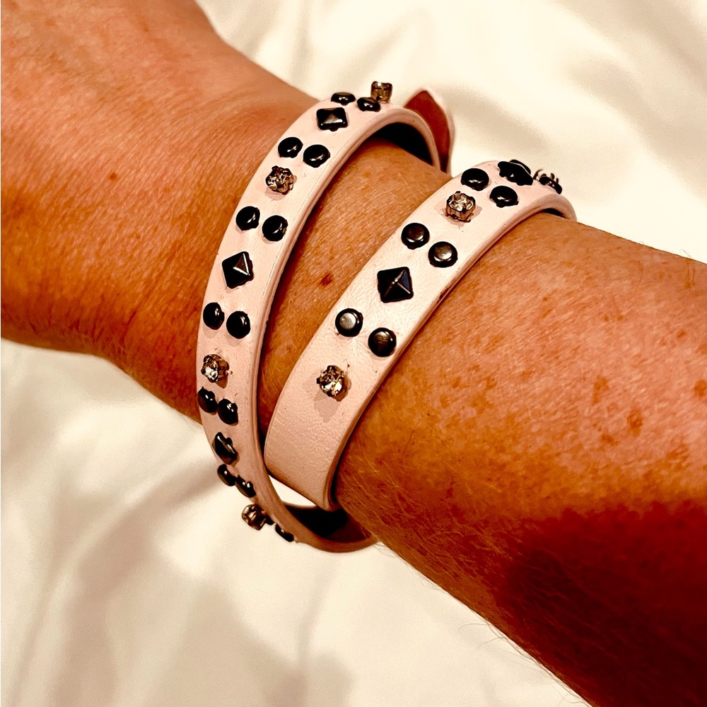 Rebecca Minkoff Pink Studded Leather Wrap Bracelet